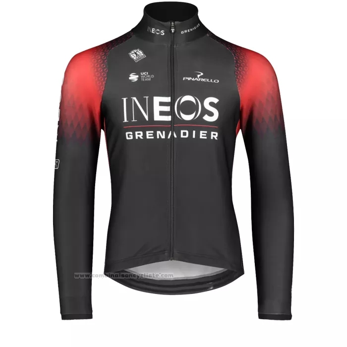 2022 Maillot Cyclisme Ineos Grenadiers Rouge Noir Manches Longues et Cuissard